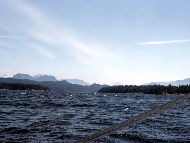 Howe Sound route map with mountain backdrop